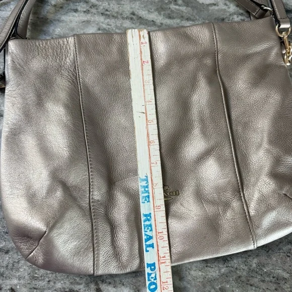 Coach Large Edie Shoulder Bag Pebble Leather Metallic Pewter Hobo Tote